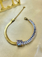 Veylor™ Anti-Tarnish Gold Herringbone & Baguette Crystal Bracelet – Waterproof 18K Gold Plated Jewelry