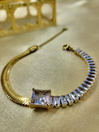 Veylor™ Anti-Tarnish Gold Herringbone & Baguette Crystal Bracelet – Waterproof 18K Gold Plated Jewelry