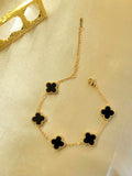Varyn™ Anti-Tarnish Black Clover Charm Bracelet – Waterproof 18K Gold Plated 5-Motif Luxury Jewelry