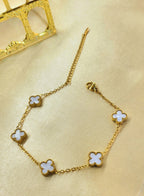 Oryn™ Anti-Tarnish White Mother-of-Pearl Clover Bracelet – Waterproof 18K Gold Plated 5-Motif Luxury Jewelry