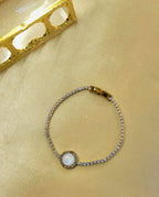 Meridian™ Anti-Tarnish Gold Tennis Halo Bracelet – Waterproof 18K Gold Plated Pearl & Crystal Jewelry