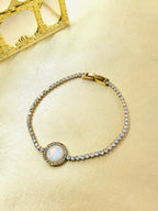 Meridian™ Anti-Tarnish Gold Tennis Halo Bracelet – Waterproof 18K Gold Plated Pearl & Crystal Jewelry
