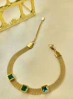 Nova™ Anti-Tarnish Gold Mesh Emerald Bracelet – Waterproof 18K Gold Plated Wide Woven Vintage Luxury Jewelry