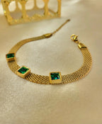 Nova™ Anti-Tarnish Gold Mesh Emerald Bracelet – Waterproof 18K Gold Plated Wide Woven Vintage Luxury Jewelry