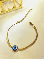 Orbit™ Anti-Tarnish Gold Evil Eye Herringbone Bracelet – Waterproof 18K Gold Plated Protection Jewelry