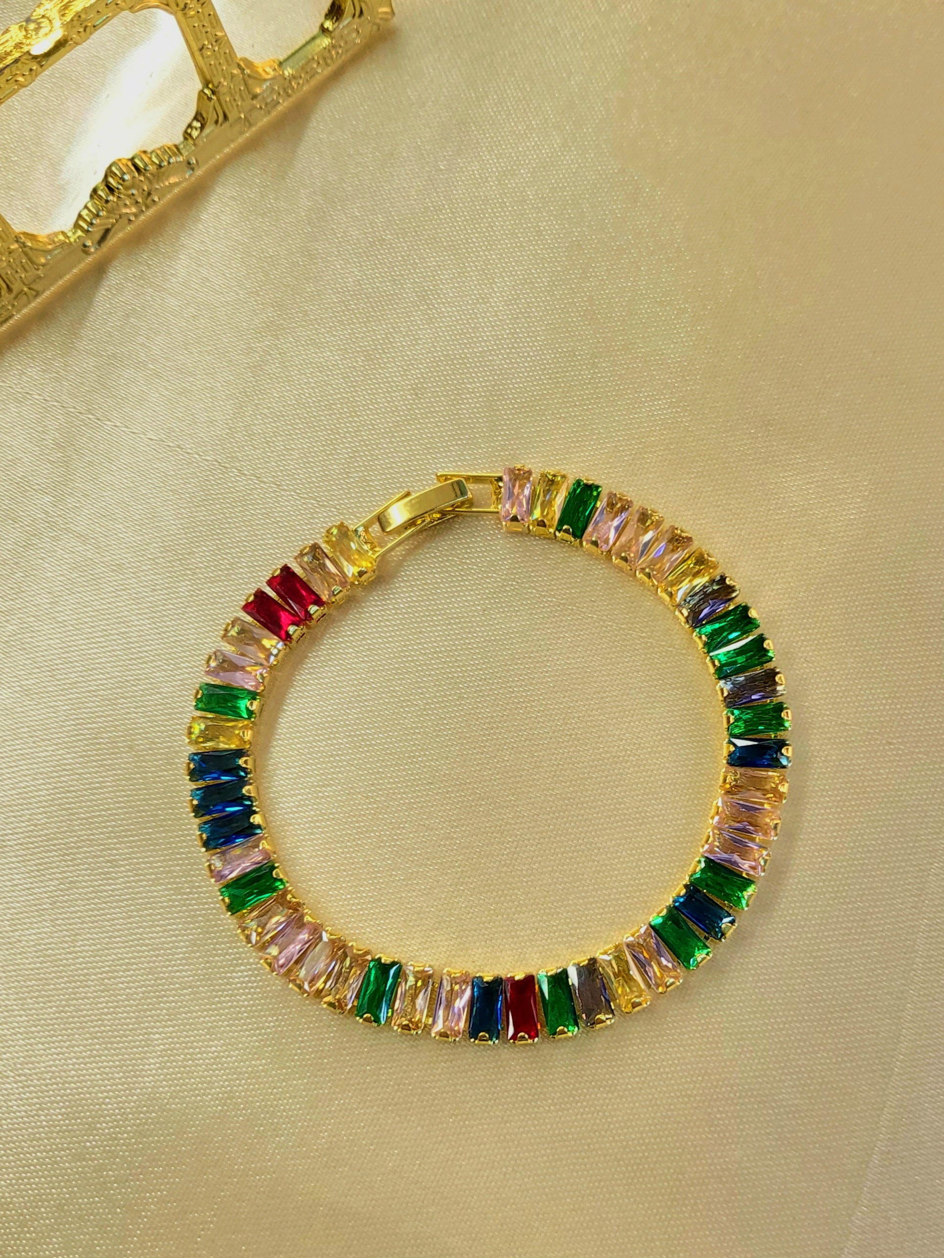 Eclipse™ Anti-Tarnish Rainbow Baguette Tennis Bracelet – Waterproof 18K Gold Plated Multi-Color Gemstone Jewelry