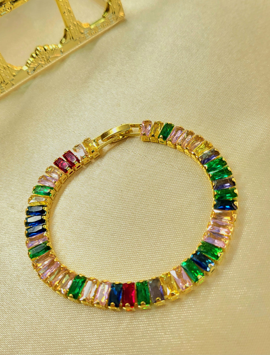 Eclipse™ Anti-Tarnish Rainbow Baguette Tennis Bracelet – Waterproof 18K Gold Plated Multi-Color Gemstone Jewelry