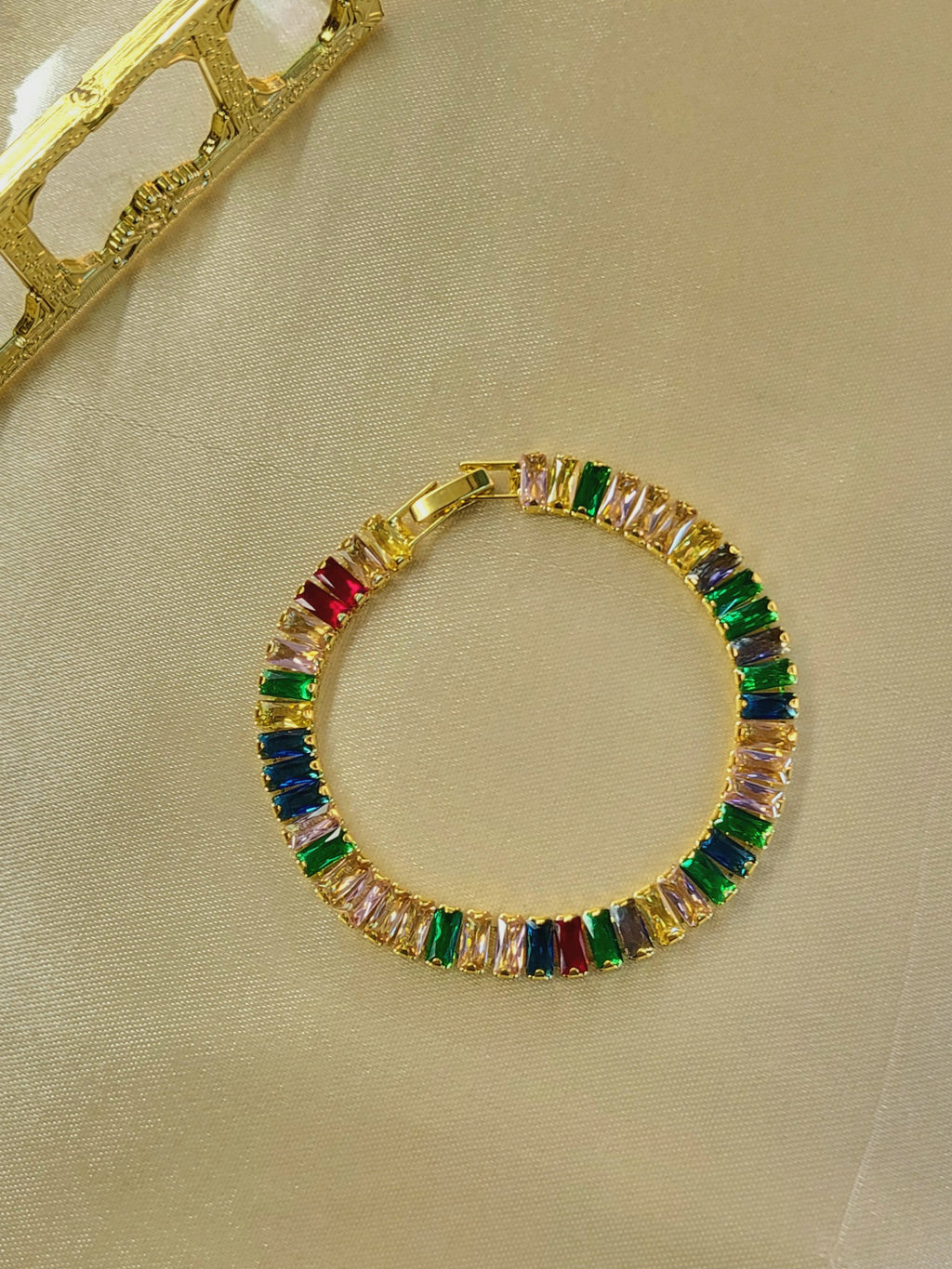 Eclipse™ Anti-Tarnish Rainbow Baguette Tennis Bracelet – Waterproof 18K Gold Plated Multi-Color Gemstone Jewelry