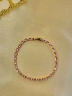 Horizon™ Anti-Tarnish Blush Pink Baguette Tennis Bracelet – Waterproof 18K Gold Plated East-West Pink Gemstone Jewelry