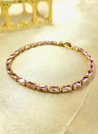 Horizon™ Anti-Tarnish Blush Pink Baguette Tennis Bracelet – Waterproof 18K Gold Plated East-West Pink Gemstone Jewelry