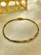 Zenith™ Anti-Tarnish Multi-Color Micro Tennis Bracelet – Waterproof 18K Gold Plated Slim Rainbow Gemstone Jewelry