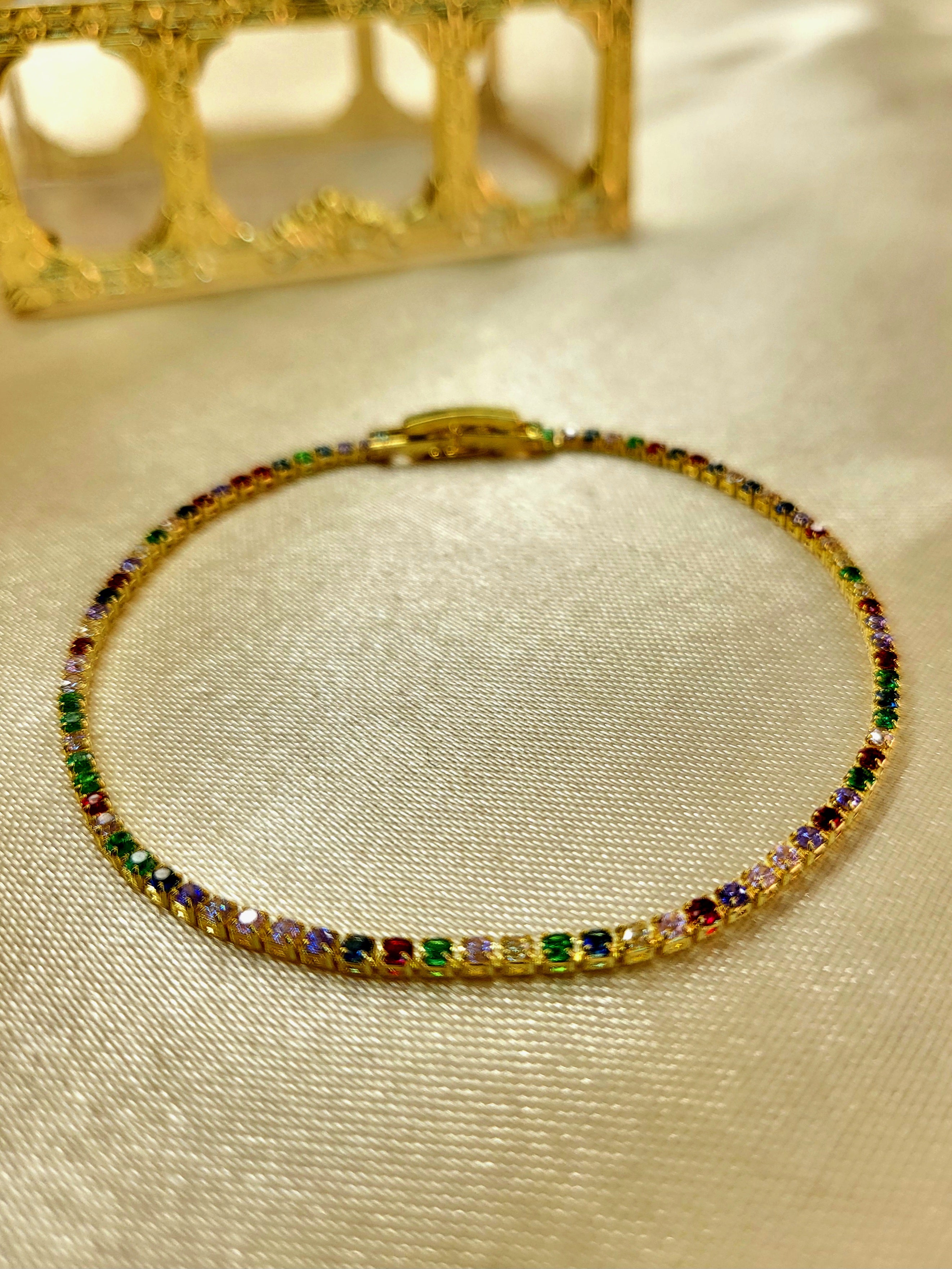 Zenith™ Anti-Tarnish Multi-Color Micro Tennis Bracelet – Waterproof 18K Gold Plated Slim Rainbow Gemstone Jewelry