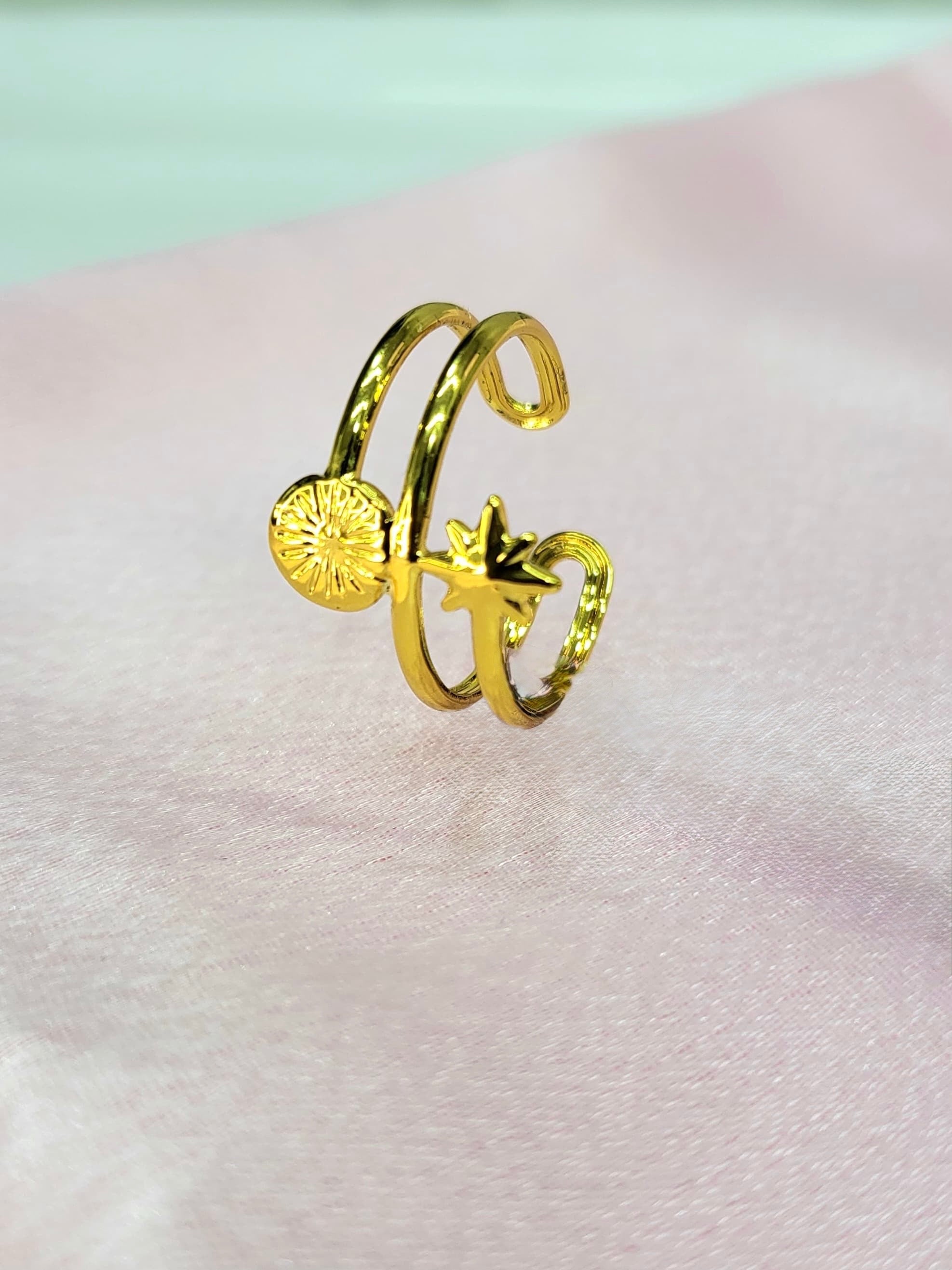 Elaris Gold Plated Stainless Steel Celestial Ring for Women | Adjustable Waterproof Anti-Tarnish Ring