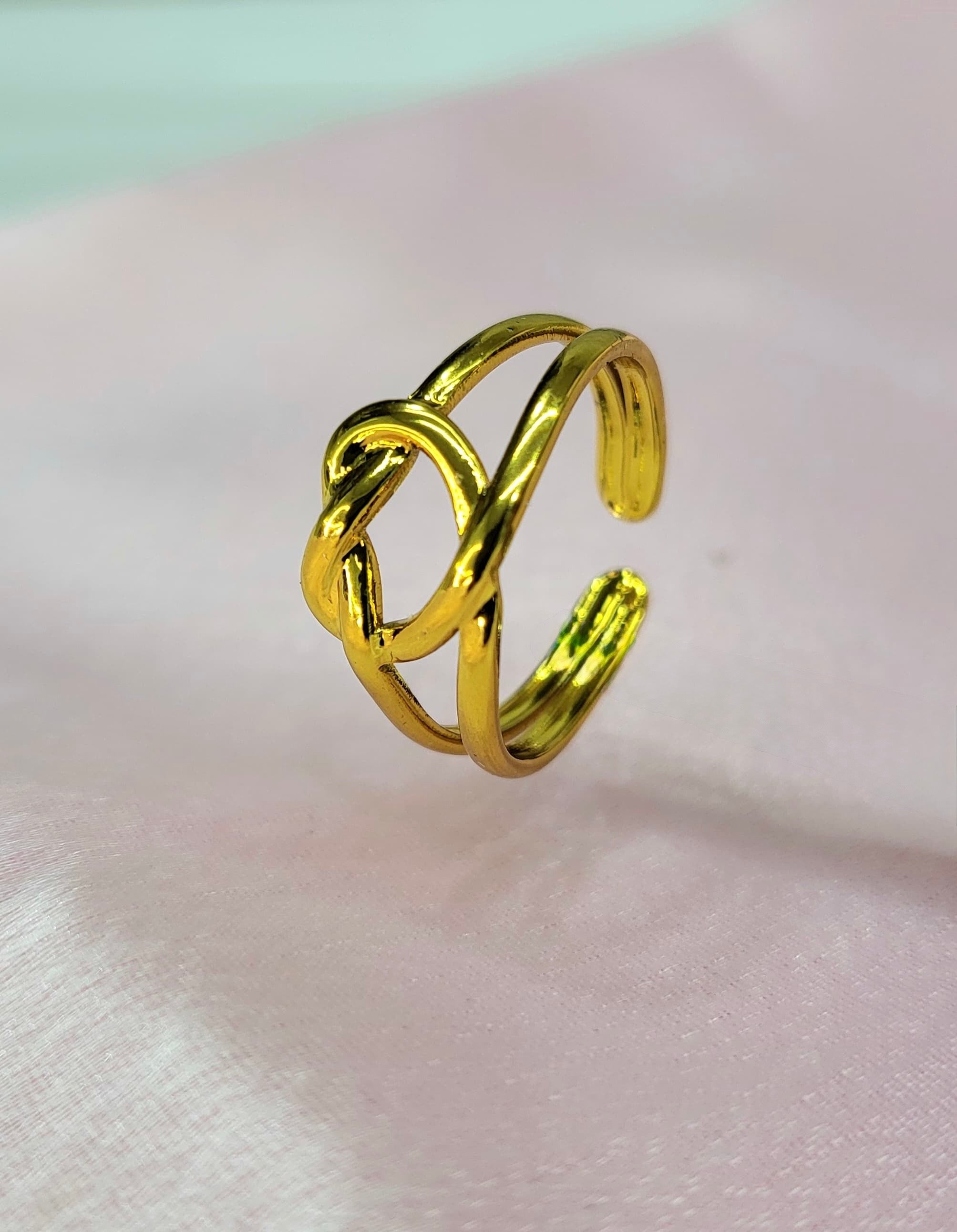 Orlina Gold Plated Stainless Steel Knot Ring for Women | Adjustable Waterproof Anti-Tarnish Ring