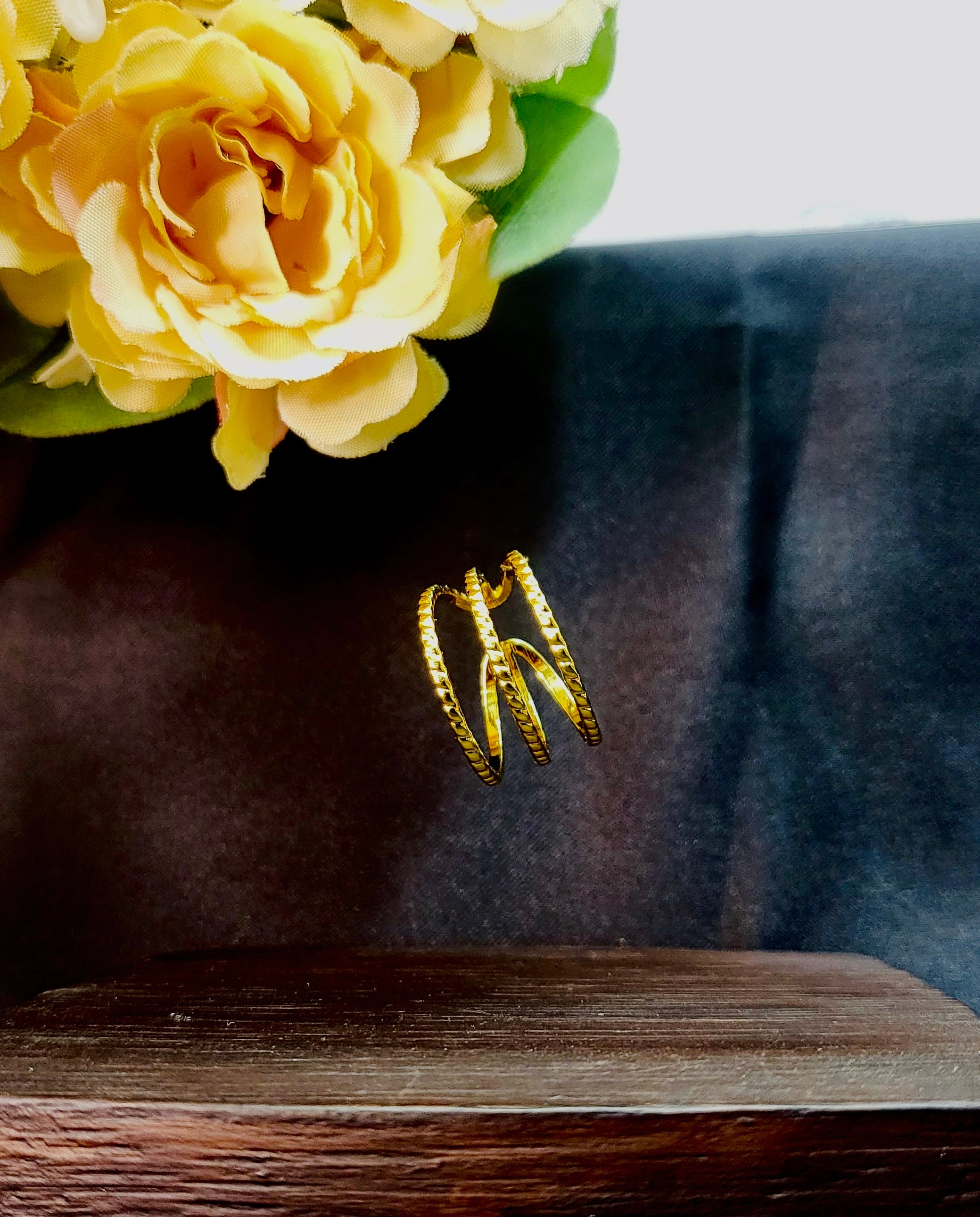 Kairo Triple Row Beaded Wire Spiral Wrap Gold Ring
