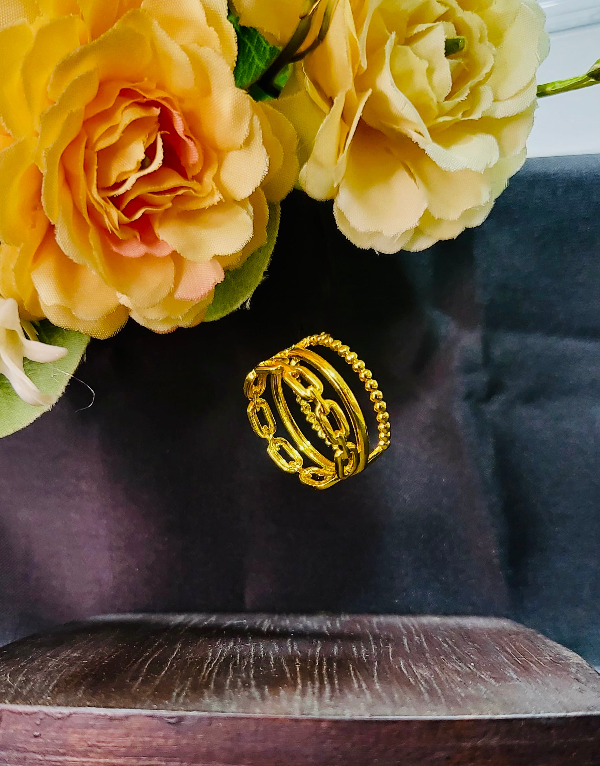 Virelle Gold Plated Stainless Steel Multi Layer Ring for Women | Adjustable Waterproof Statement Ring