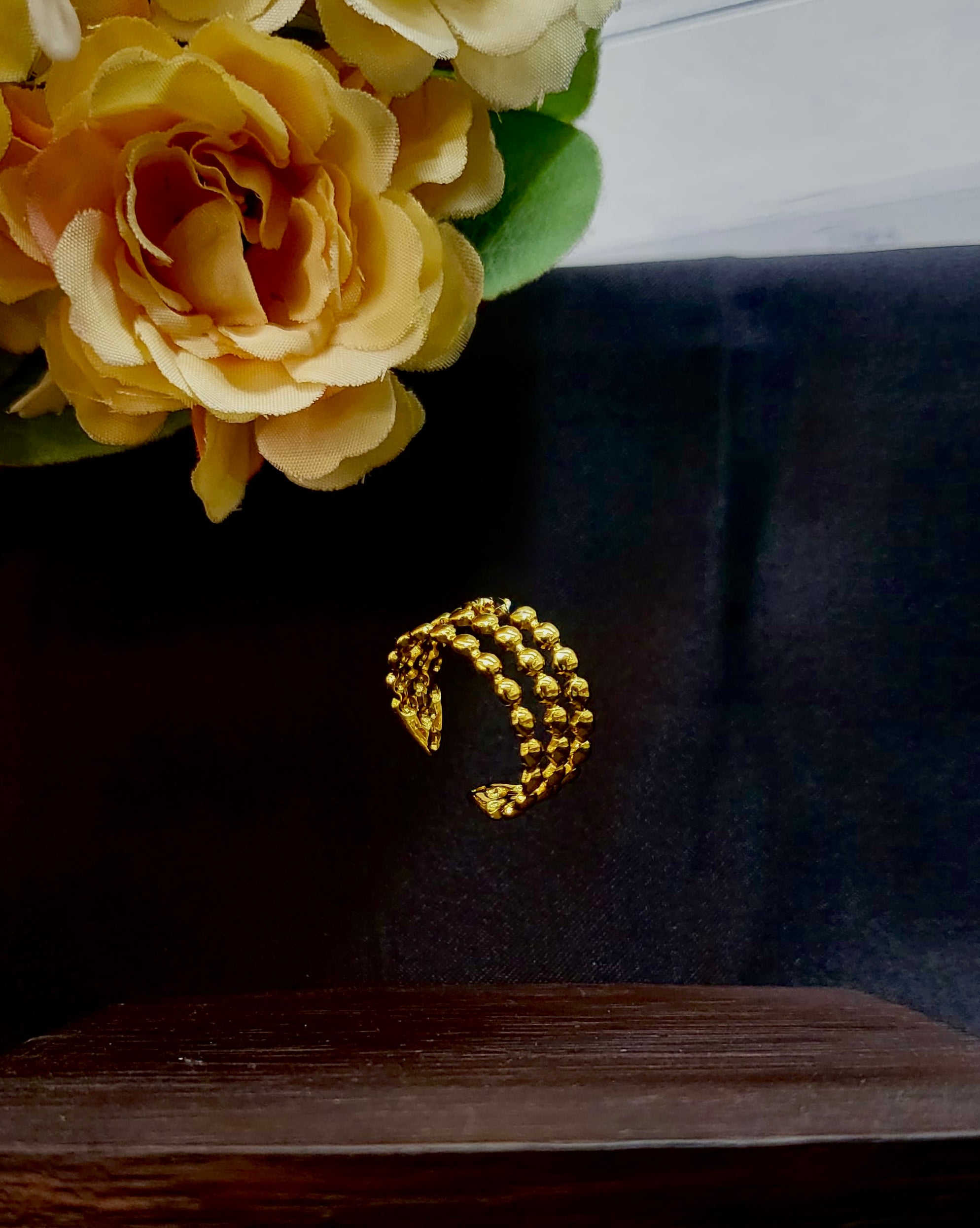 Vespera Gold Triple Row Beaded Bubble Statement Ring