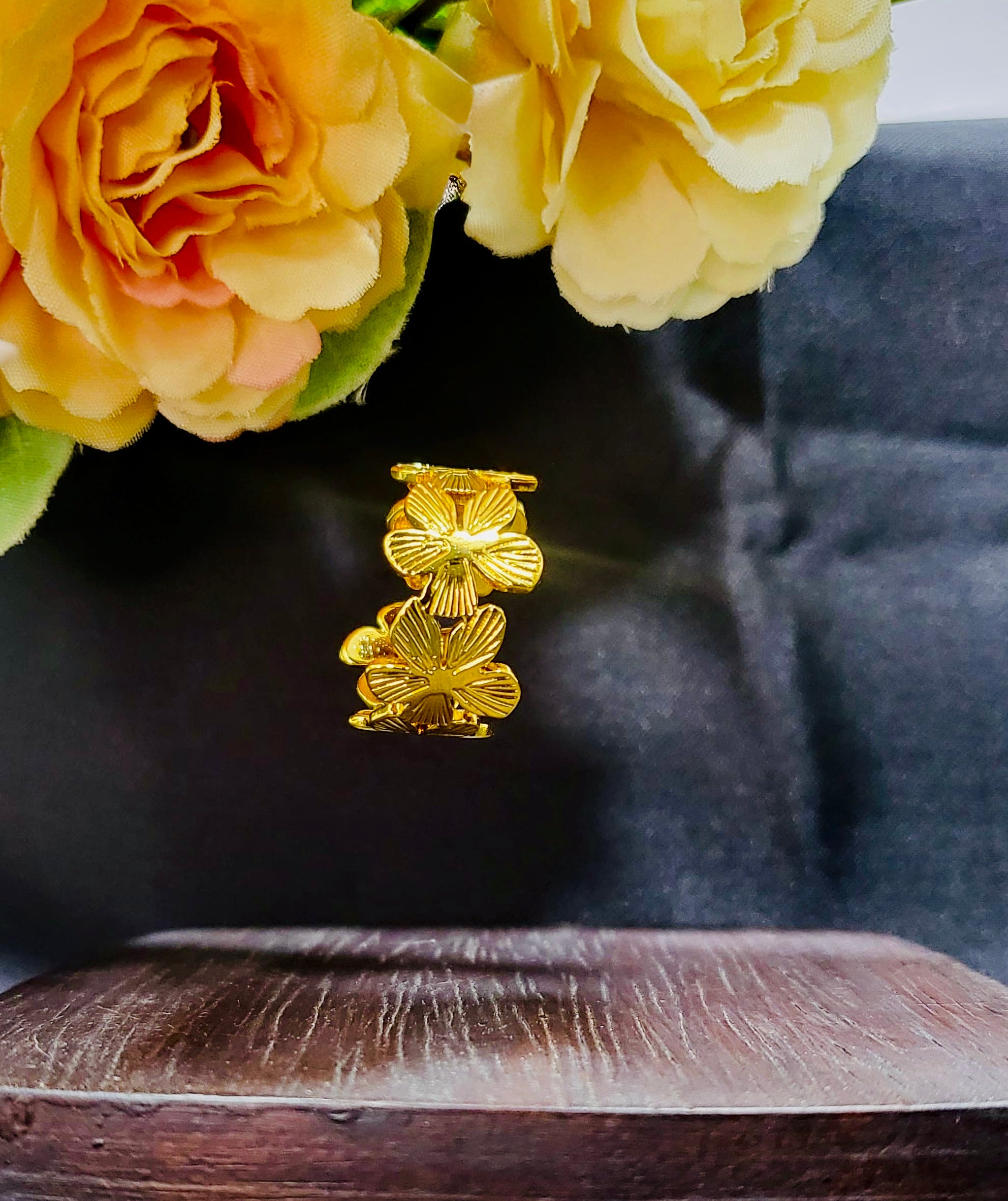 Veloura Floral Gold Ring for Women | Adjustable Waterproof Statement Ring