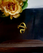 Elyra Hammered Abstract Wavy X-Shape Gold Statement Ring