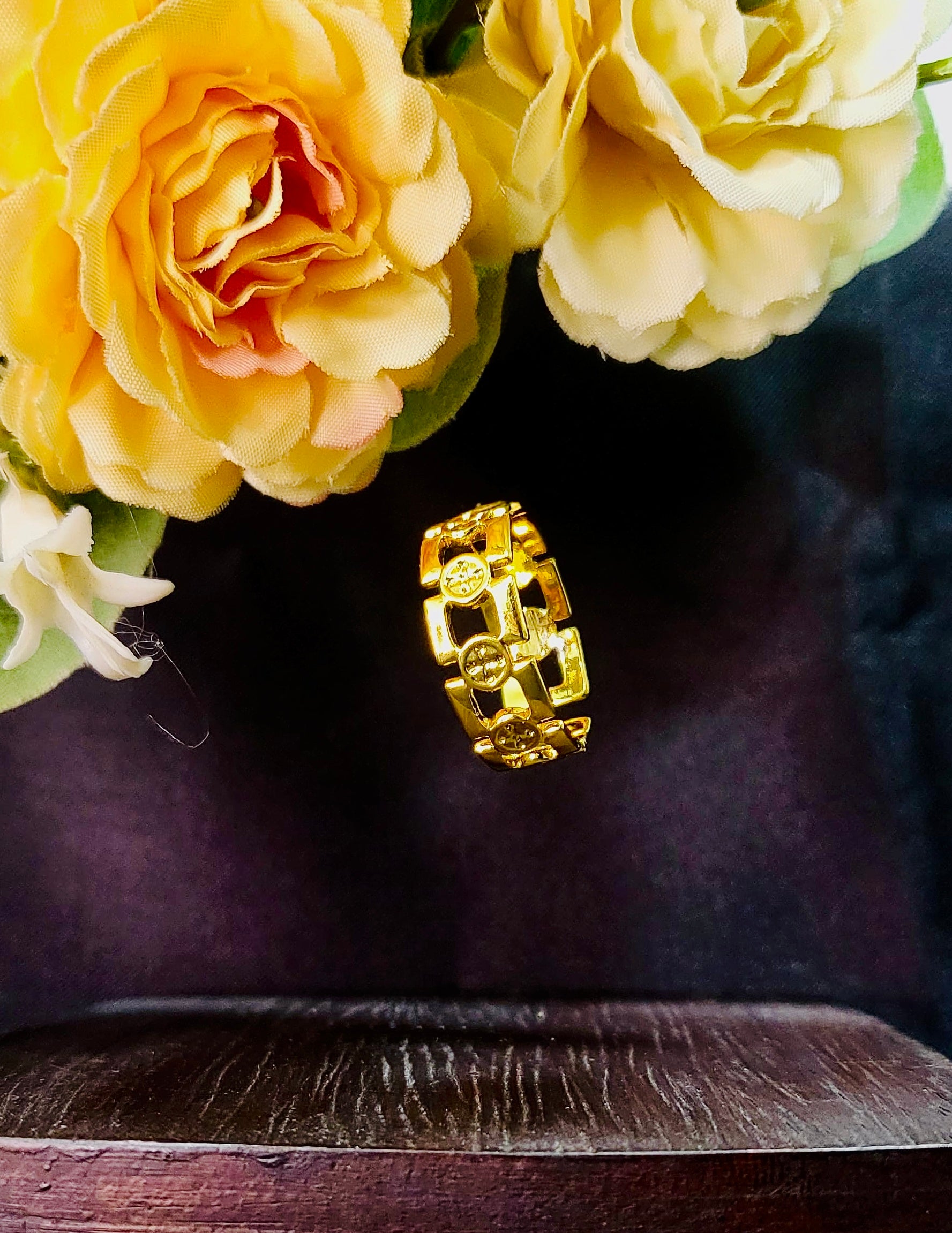 Evanthe Gold Plated Stainless Steel Geometric Statement Ring for Women | Adjustable Waterproof Anti-Tarnish Ring