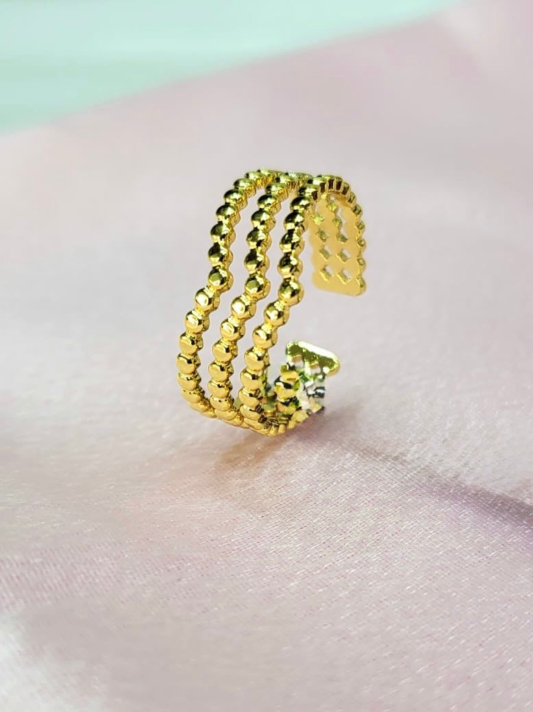 Nyra Gold Plated Stainless Steel Beaded Statement Ring for Women | Adjustable Waterproof Anti-Tarnish Ring